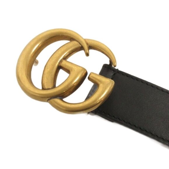 Gucci Double GG Marmont Belt Eyelet 5 Holes Leather Black - Picture 2 of 6